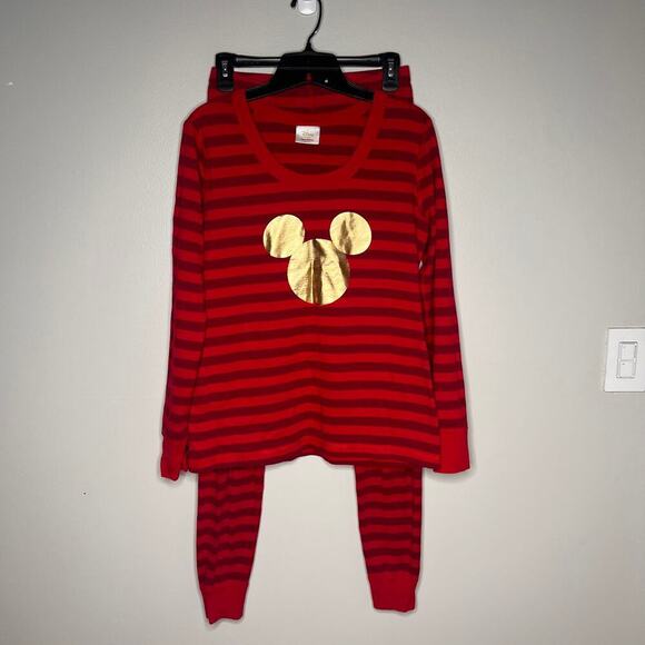 Hannah Andersson Women's Disney Collection Holiday Pajama Set Red Gold Mickey - Picture 1 of 10